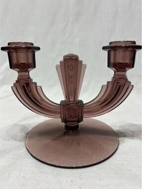 1960’s SINGLE - TIFFIN 3 Branch Amethyst Glass Candle Holder, 15360 Pattern  EUC